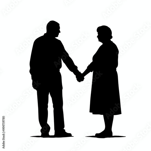 Silhouette of an Elderly Couple Holding Hands Representing Love and Connection for Lifestyle Blogs, Relationship Websites, Family Education, and Social Media Campaigns -