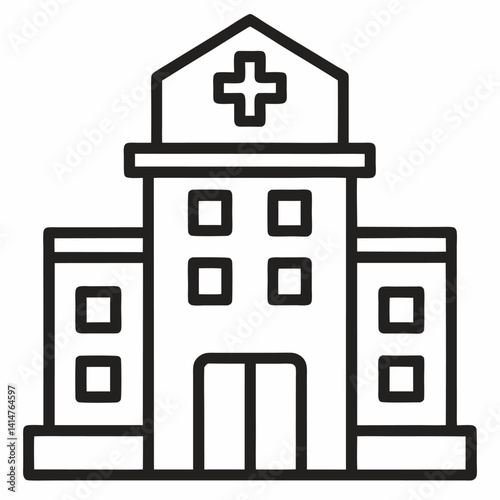 Hospital Building outline icon on white background	