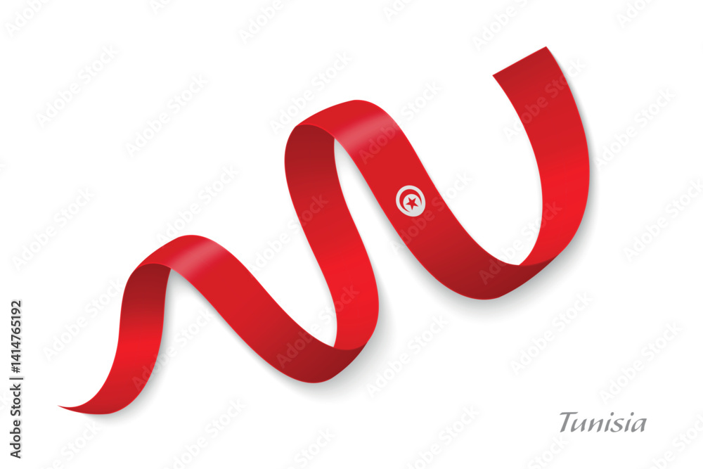 Tunisia flag ribbon waving with national colors