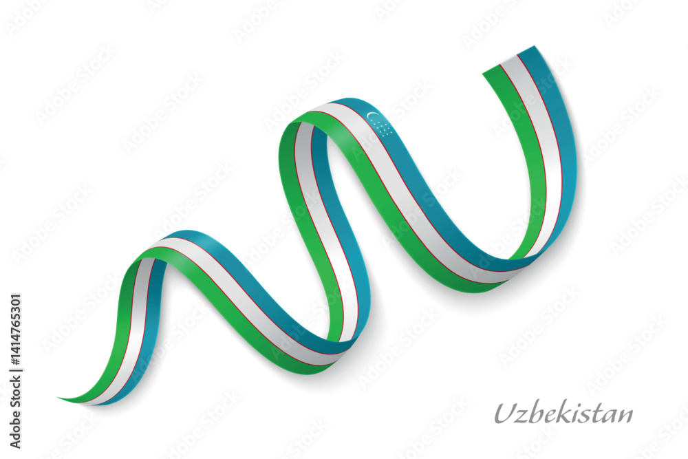 Uzbekistan flag ribbon waving with national colors