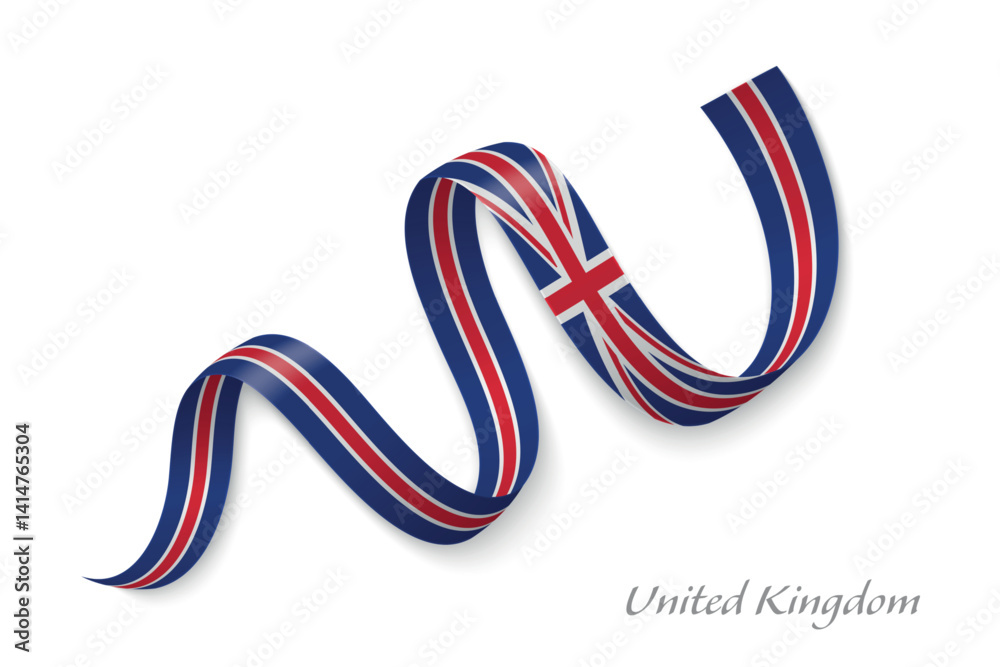 United Kingdom flag ribbon waving with national colors