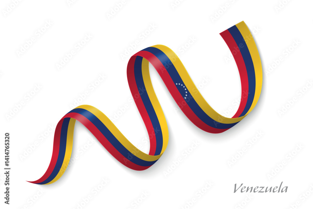 Venezuela flag ribbon waving with national colors