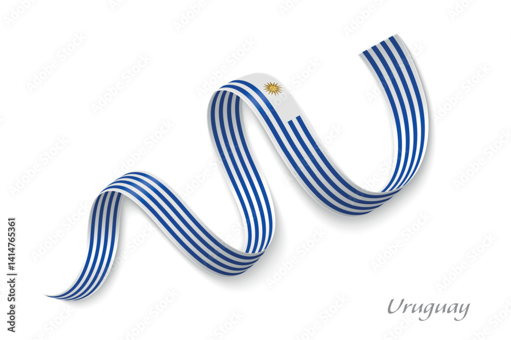 Uruguay flag ribbon waving with national colors