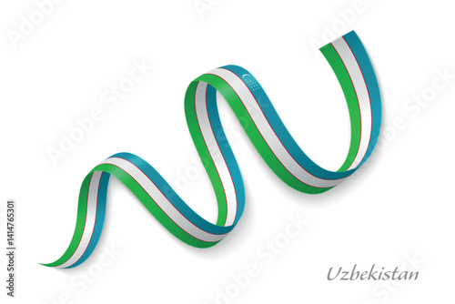 Obraz na płótnie Uzbekistan flag ribbon waving with national colors w salonie