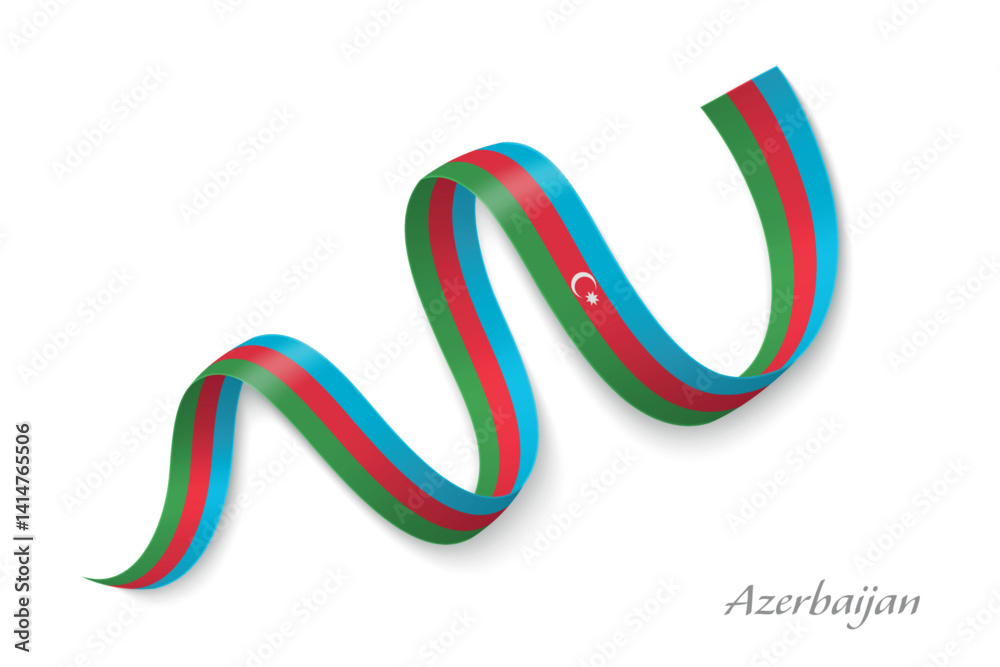 Azerbaijan flag ribbon waving with national colors