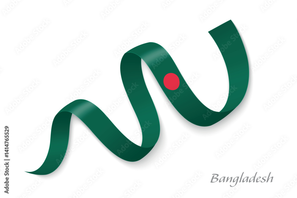 Bangladesh flag ribbon waving with national colors
