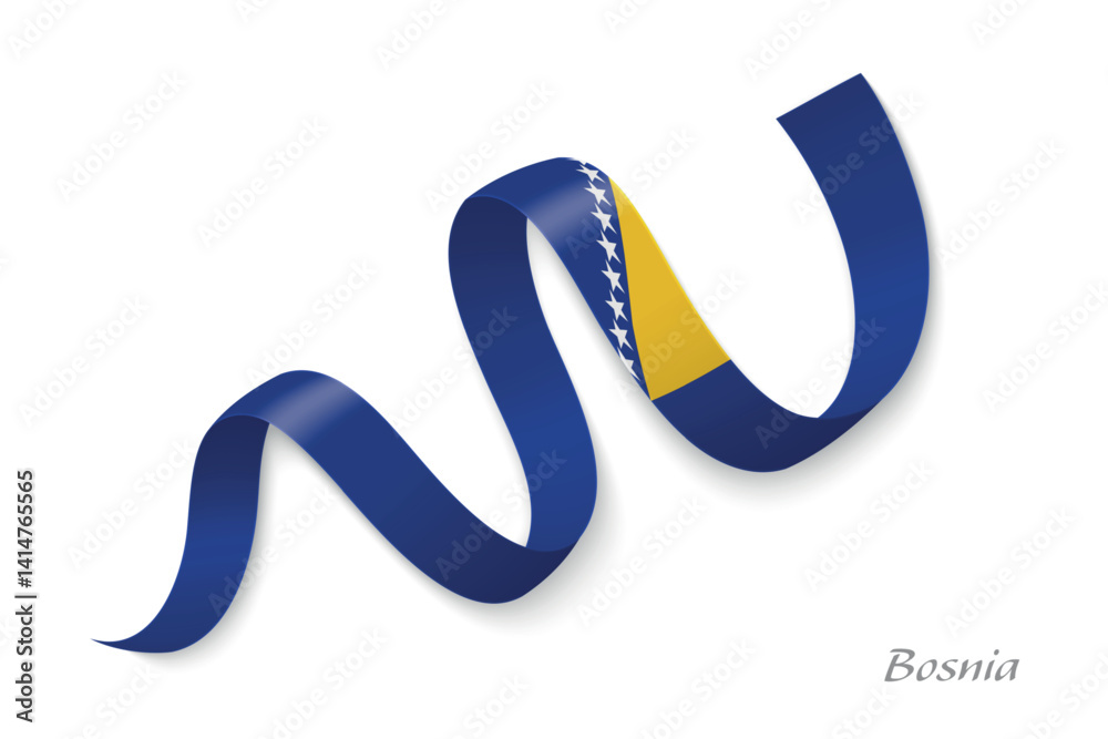 Bosnia flag ribbon waving with national colors