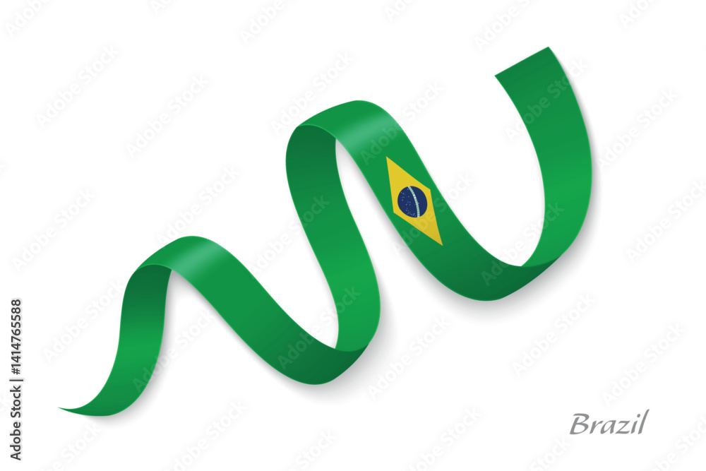 Brazil flag ribbon waving with national colors
