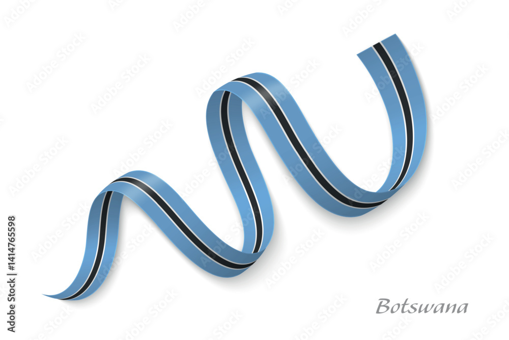 Botswana flag ribbon waving with national colors