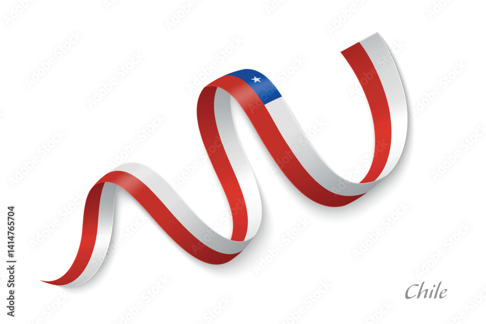 Chile flag ribbon waving with national colors