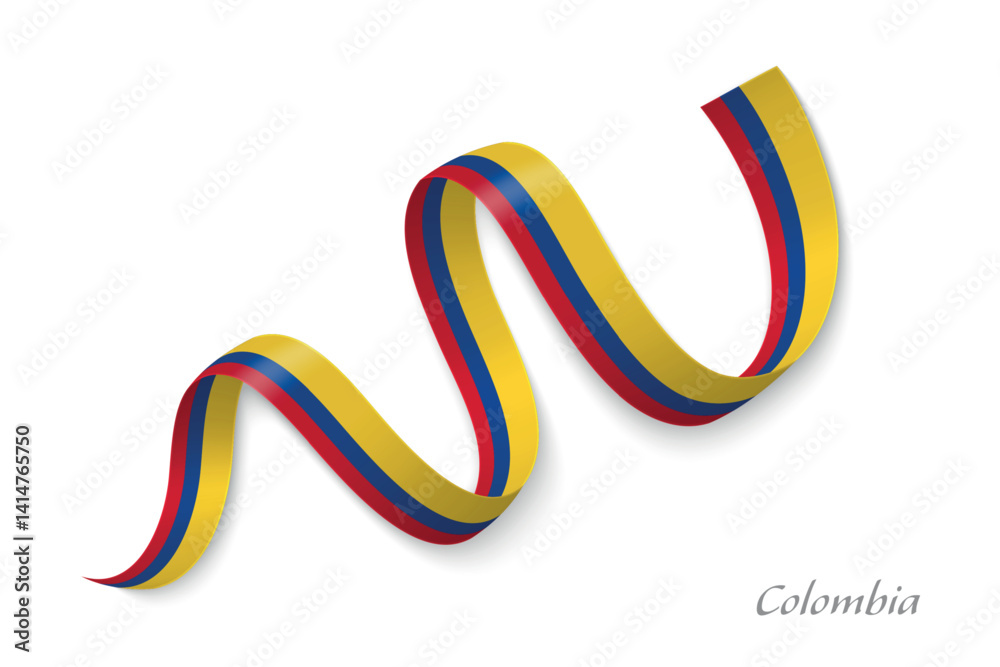 Colombia flag ribbon waving with national colors