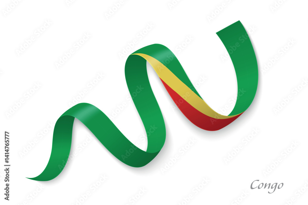 Congo flag ribbon waving with national colors