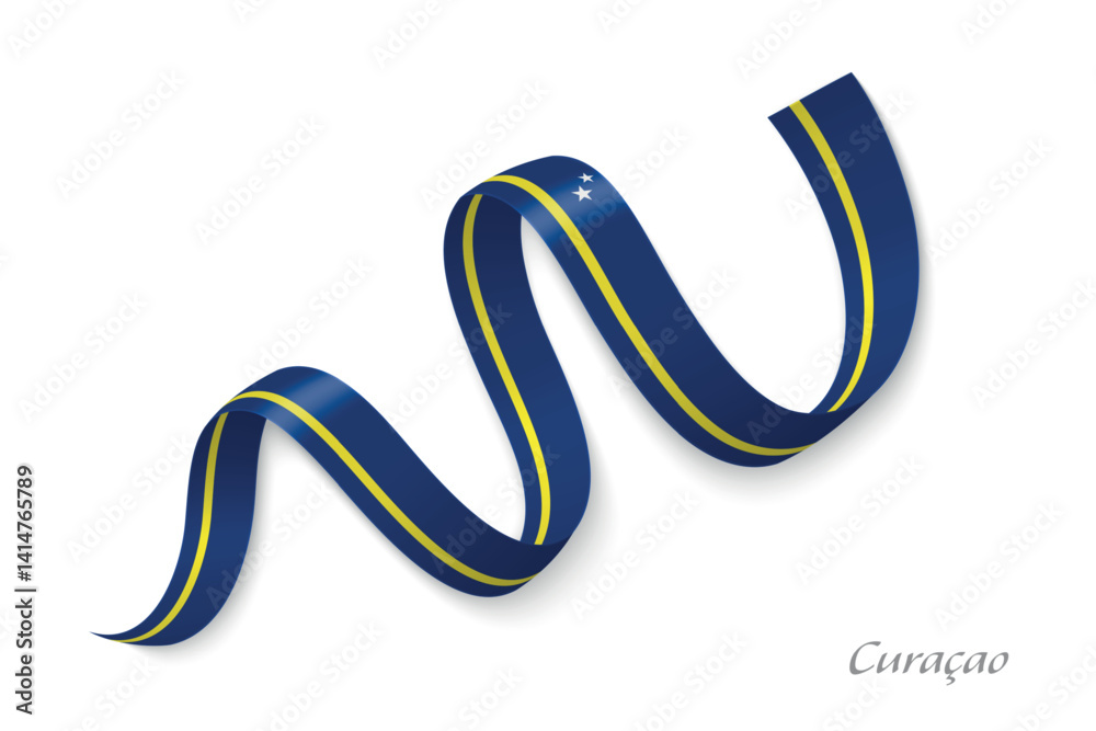 Curacao flag ribbon waving with national colors