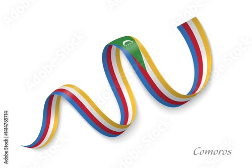 Obraz na płótnie Comoros flag ribbon waving with national colors w salonie