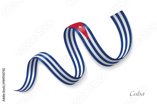 Cuba flag ribbon waving with national colors