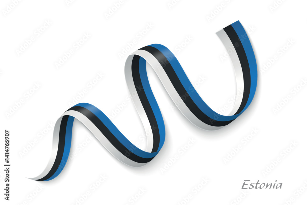Estonia flag ribbon waving with national colors