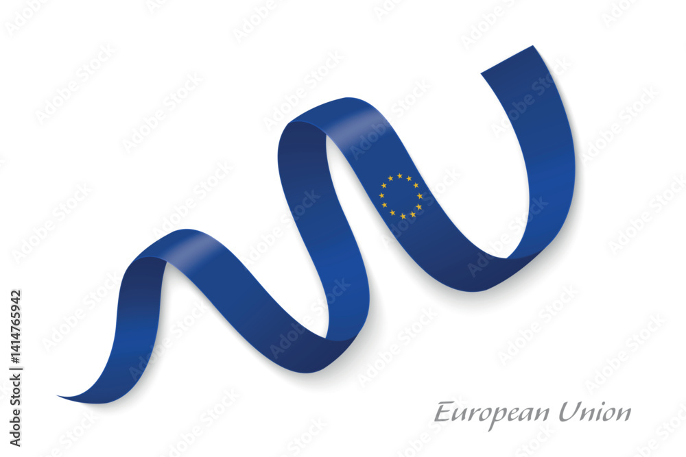 European Union flag ribbon waving with national colors