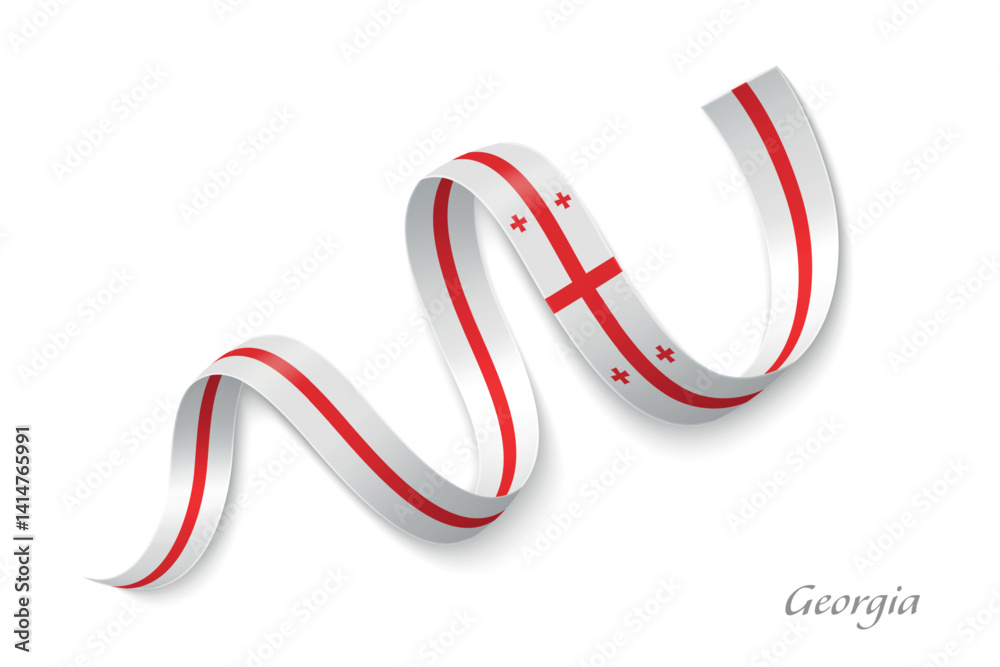 Georgia flag ribbon waving with national colors