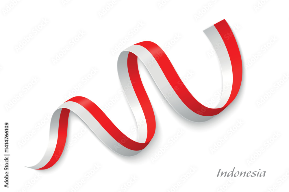 Indonesia flag ribbon waving with national colors