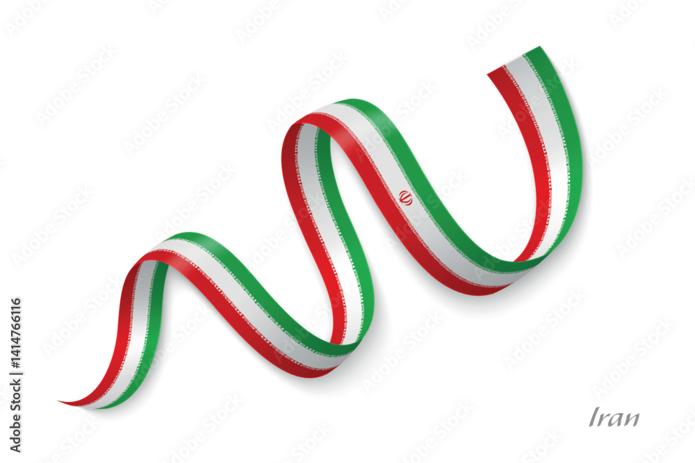 Iran flag ribbon waving with national colors