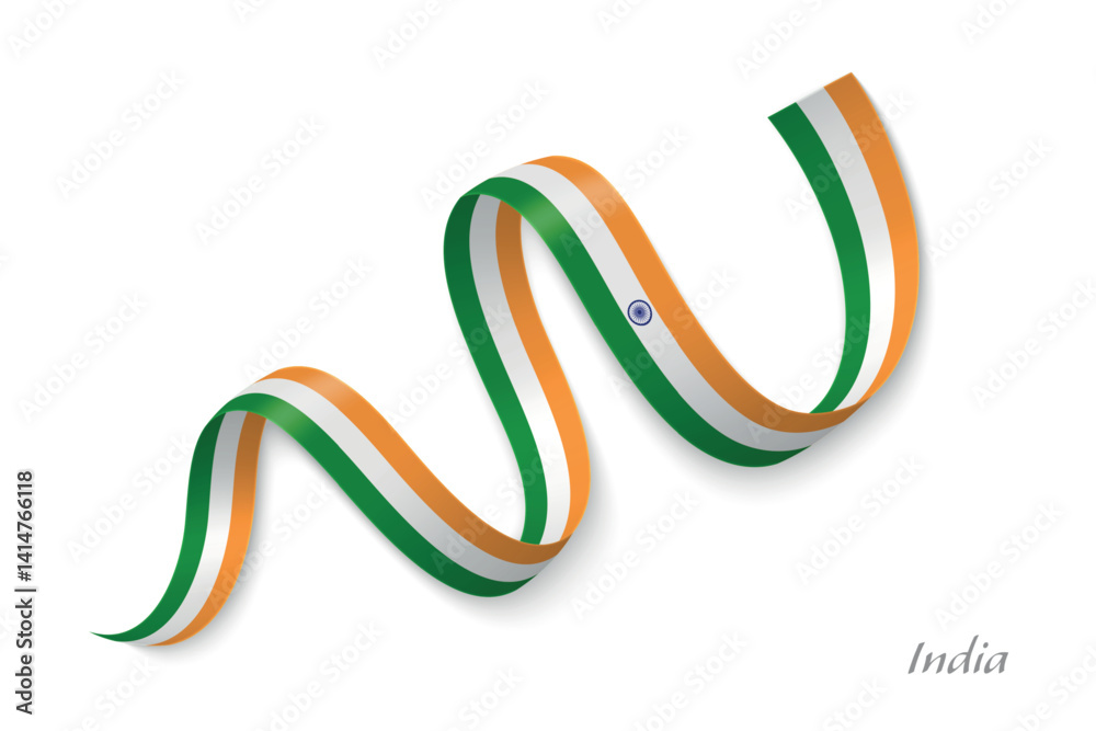India flag ribbon waving with national colors