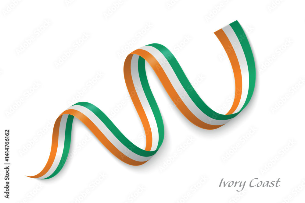 Ivory Coast flag ribbon waving with national colors