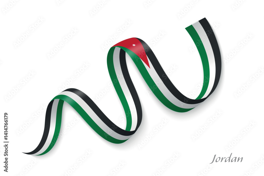 Jordan flag ribbon waving with national colors