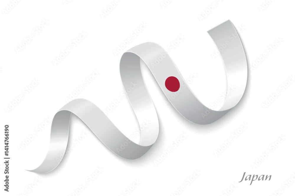 Japan flag ribbon waving with national colors