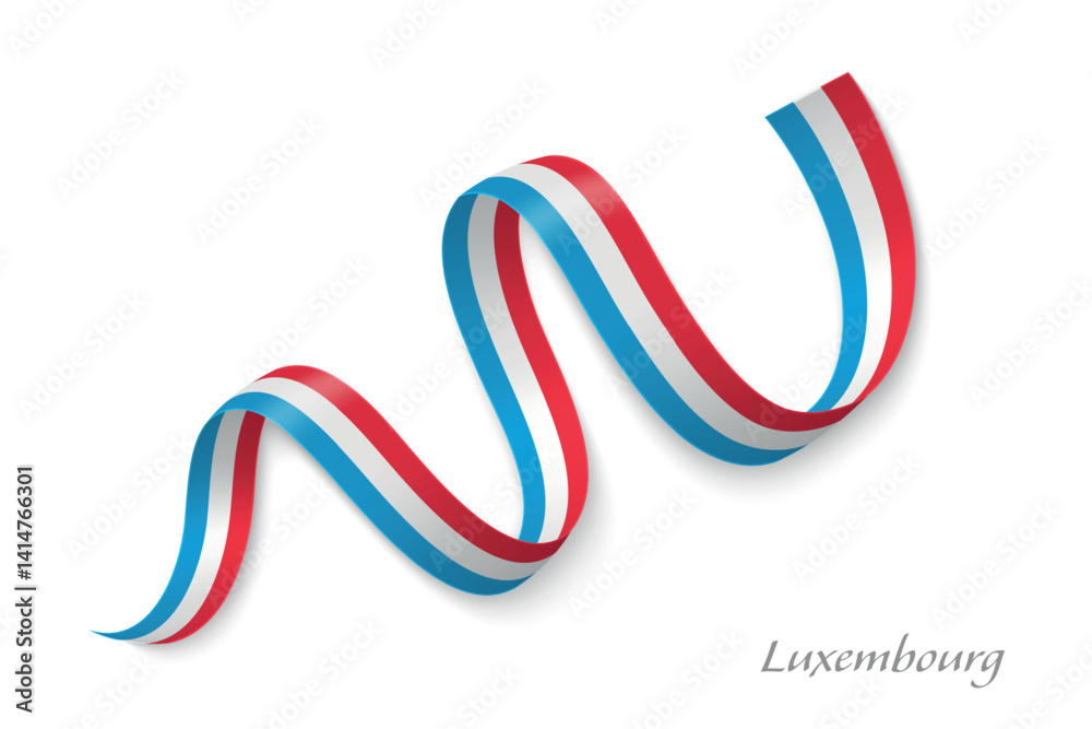 Luxembourg flag ribbon waving with national colors
