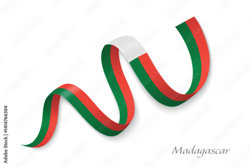 Madagascar flag ribbon waving with national colors