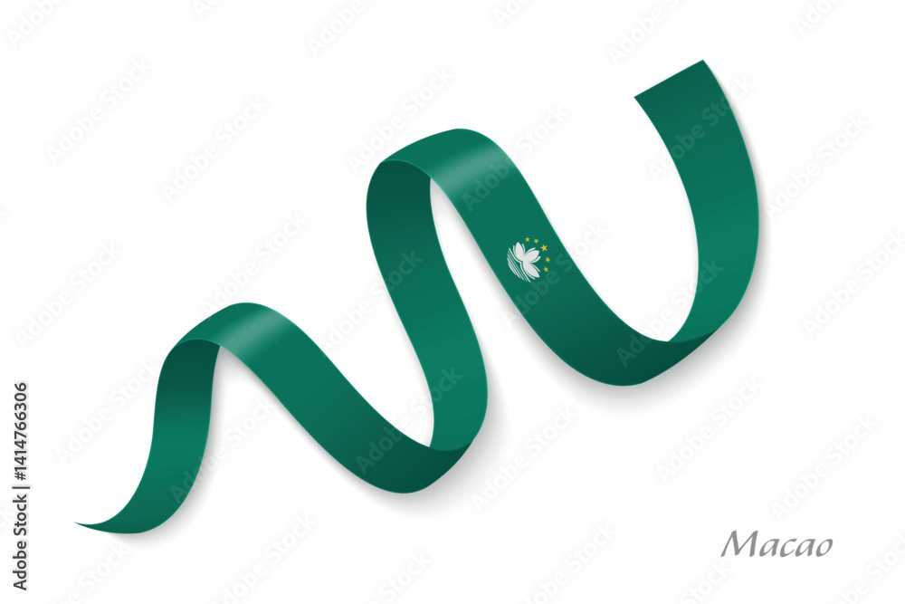 Macao flag ribbon waving with national colors