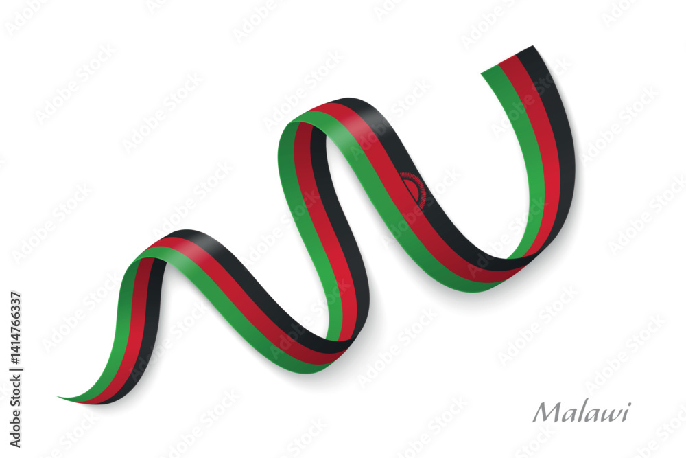 Malawi flag ribbon waving with national colors