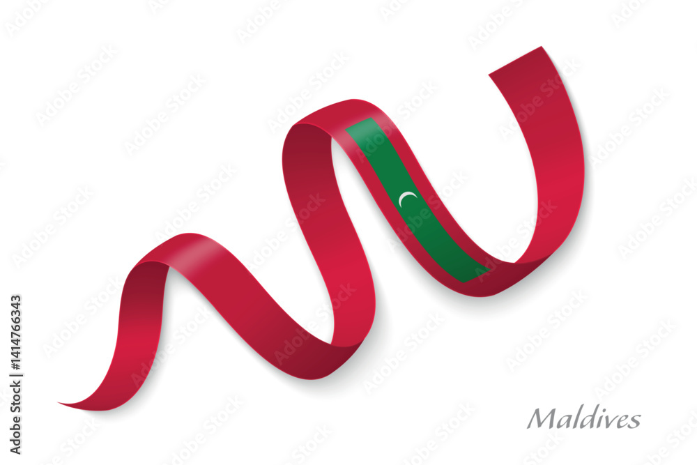 Maldives flag ribbon waving with national colors