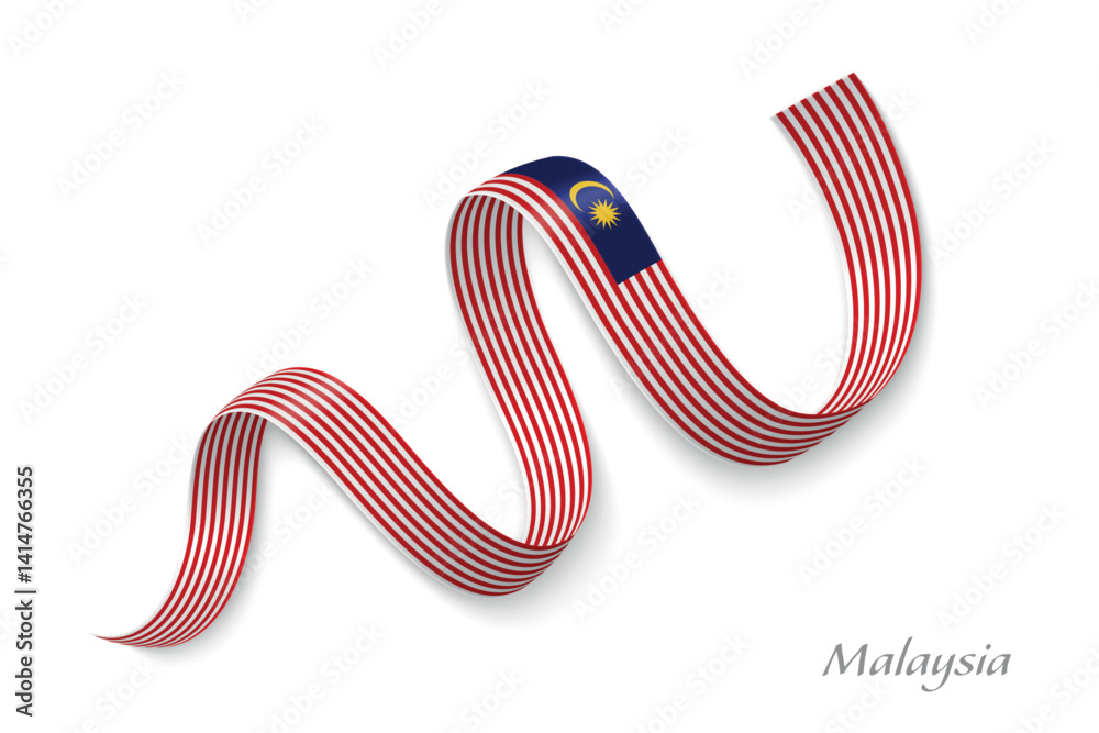 Malaysia flag ribbon waving with national colors