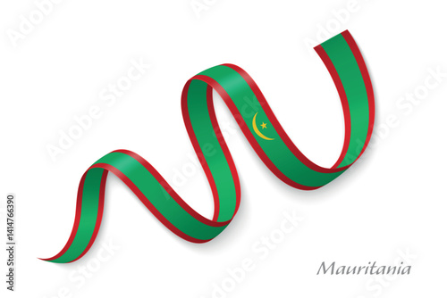 Obraz na płótnie Mauritania flag ribbon waving with national colors w salonie