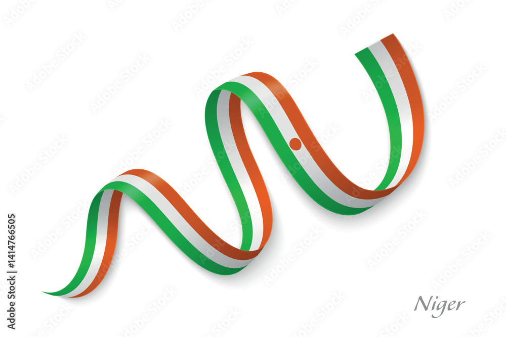 Niger flag ribbon waving with national colors
