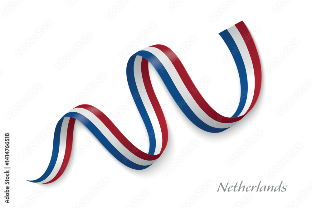 Netherlands flag ribbon waving with national colors