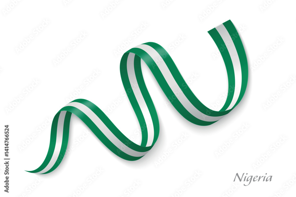 Nigeria flag ribbon waving with national colors
