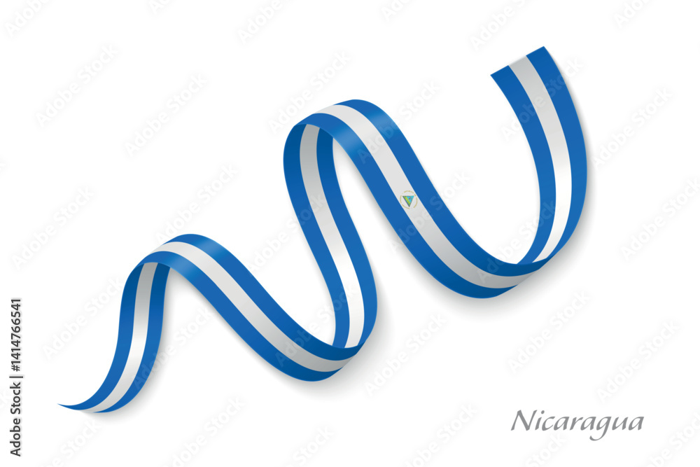 Nicaragua flag ribbon waving with national colors