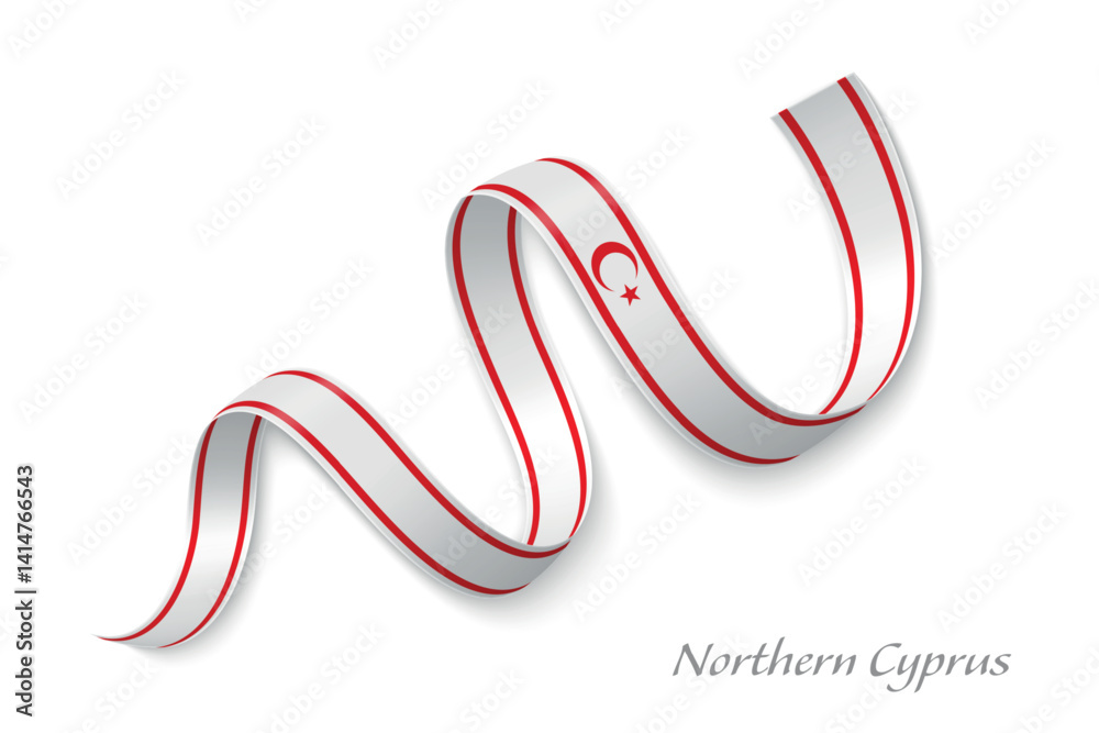 Northern Cyprus flag ribbon waving with national colors