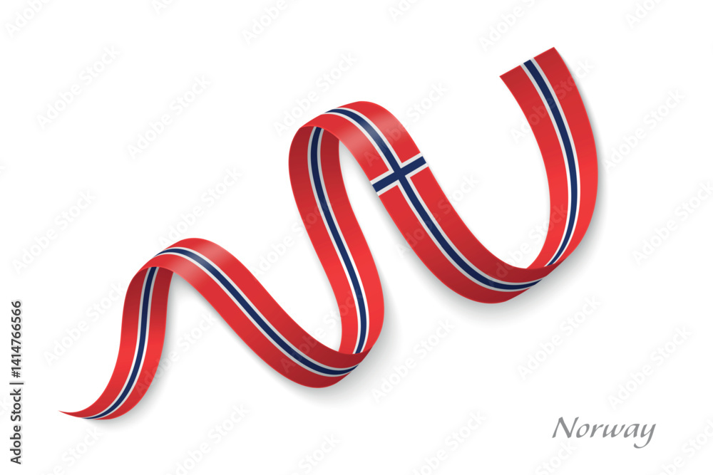 Norway flag ribbon waving with national colors