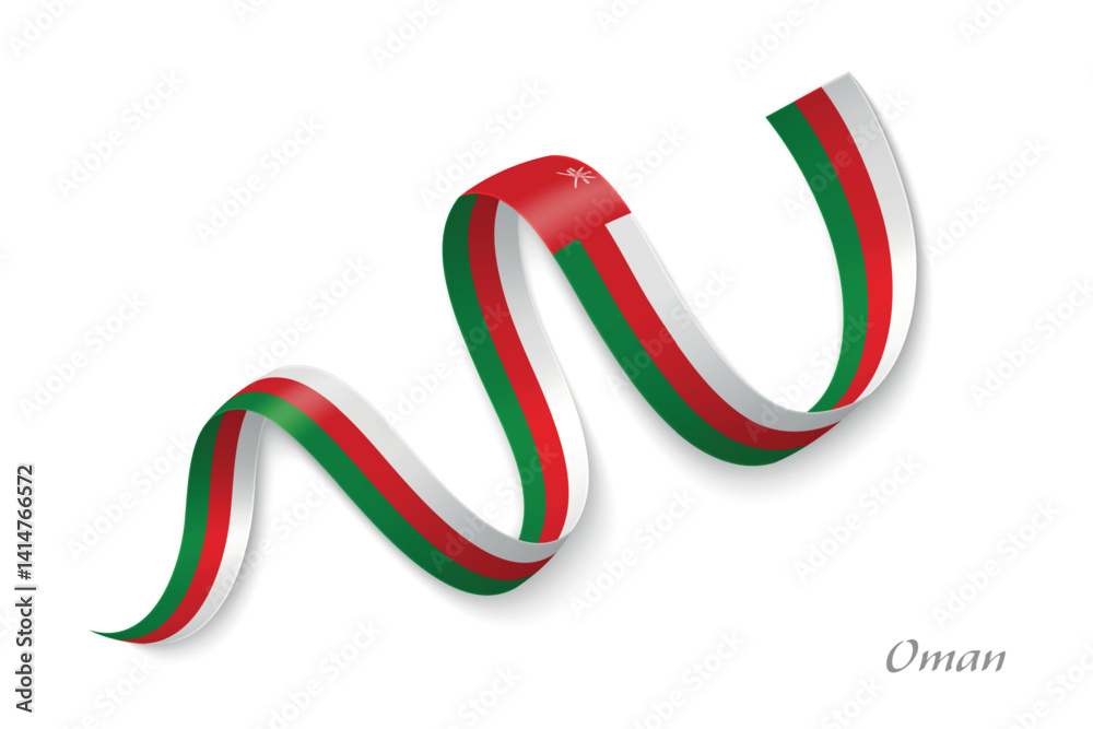 Oman flag ribbon waving with national colors