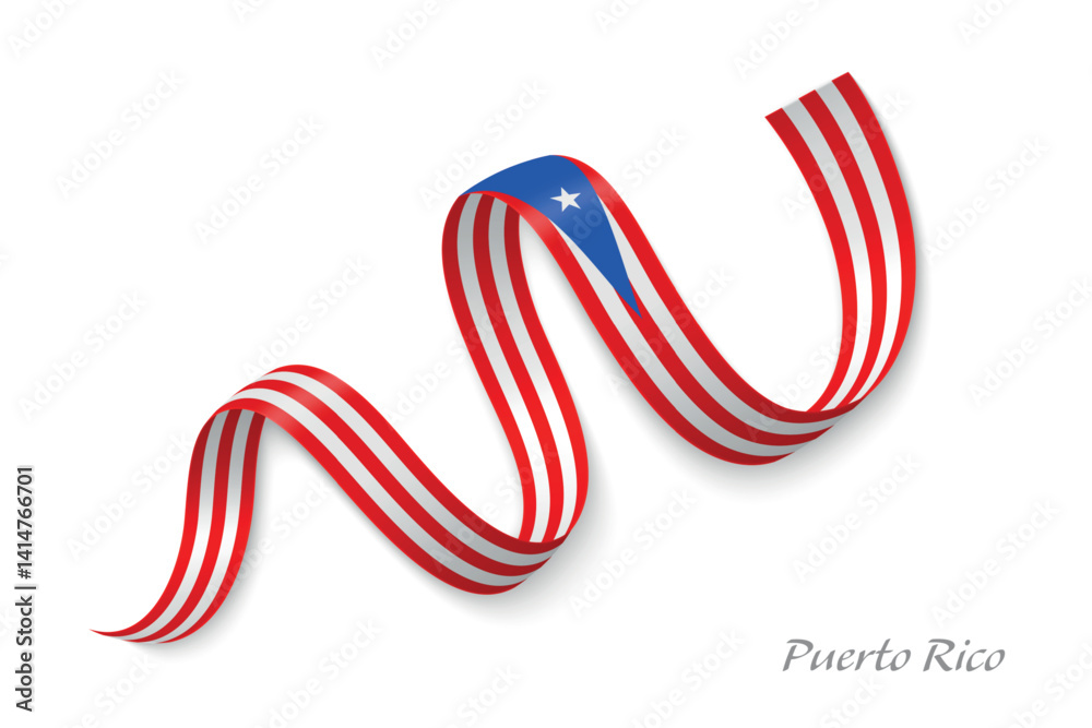 Puerto Rico flag ribbon waving national with colors