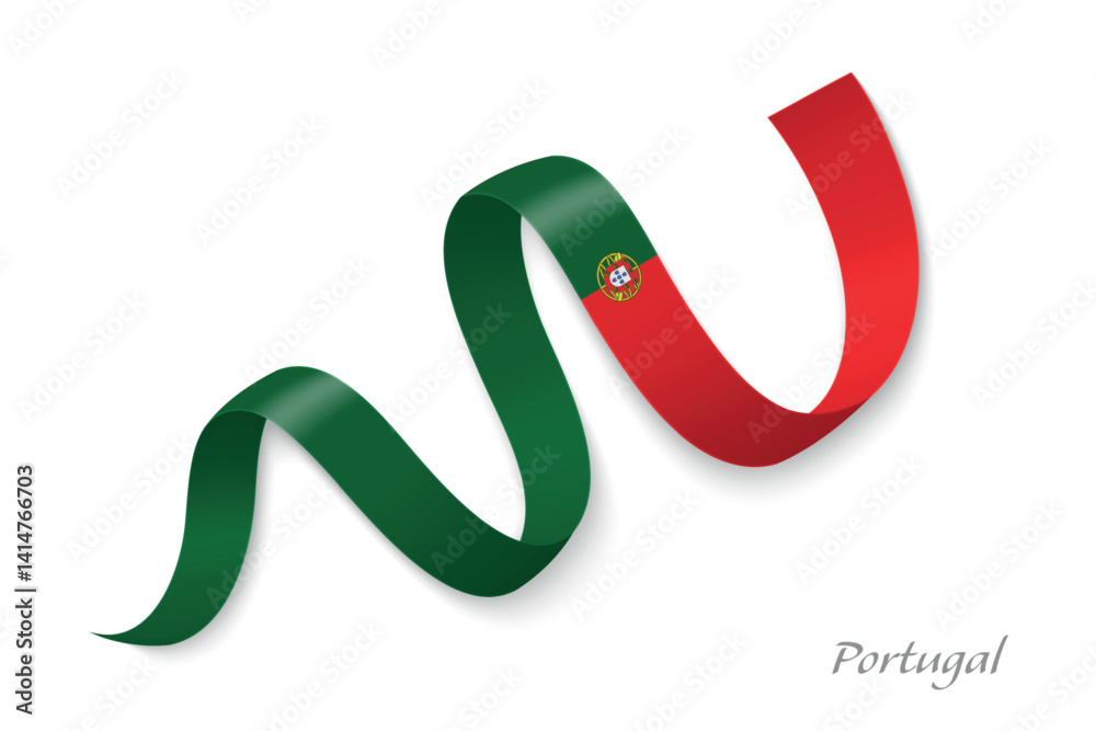 Portugal flag ribbon waving national with colors