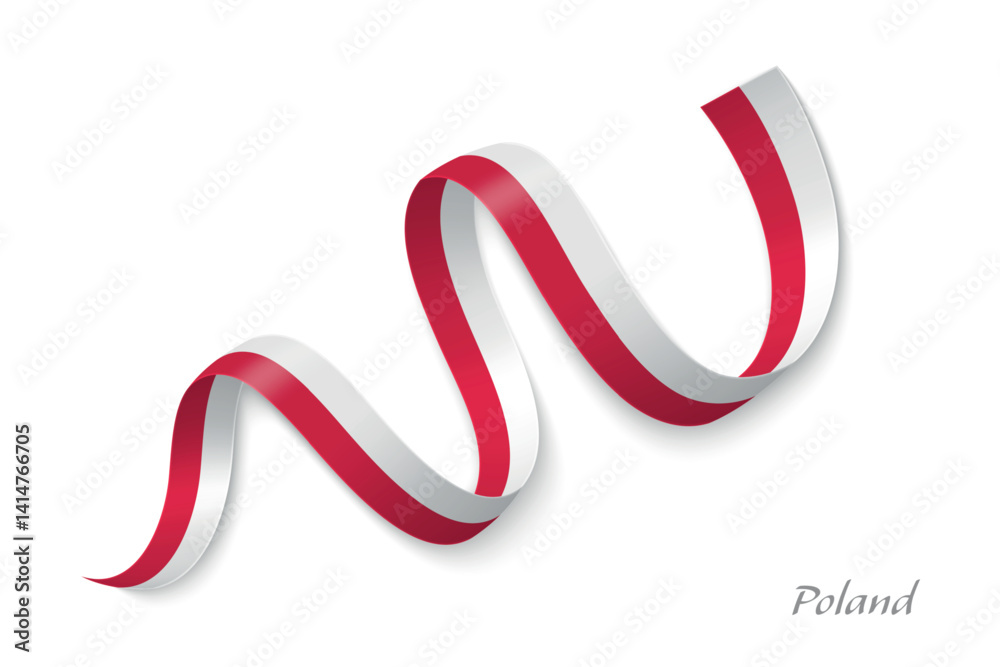 Poland flag ribbon waving national with colors