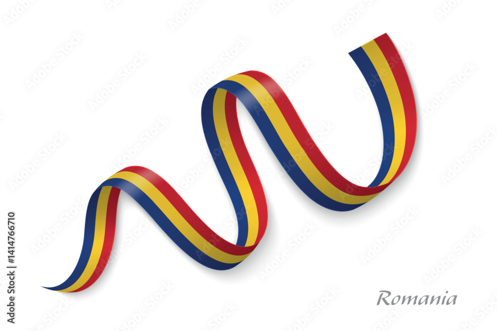 Romania flag ribbon waving national with colors