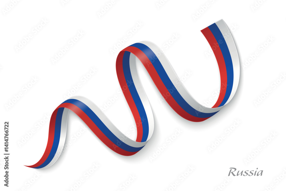 Russia flag ribbon waving national with colors