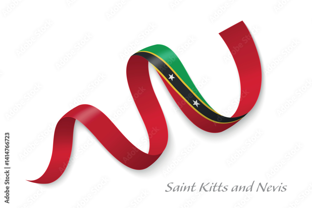 Saint Kitts flag ribbon waving national with colors