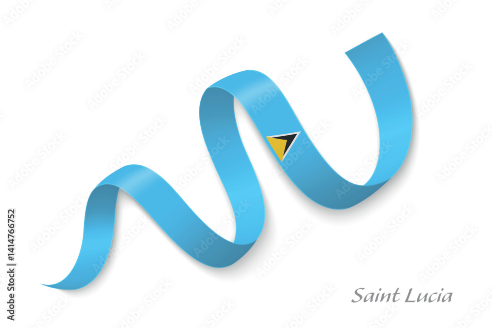 Saint Lucia flag ribbon waving national with colors