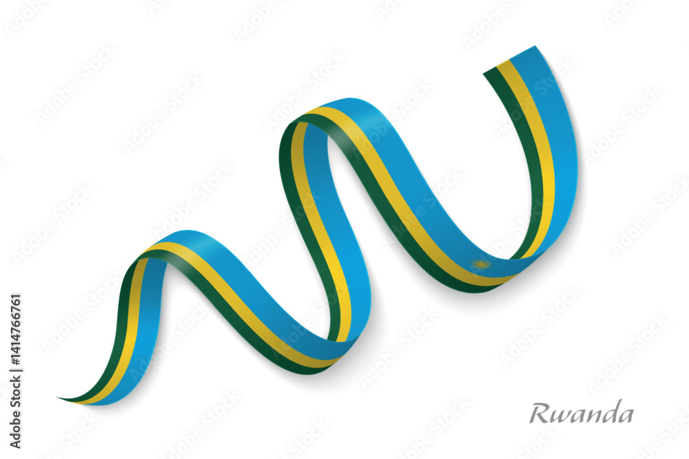 Rwanda flag ribbon waving national with colors